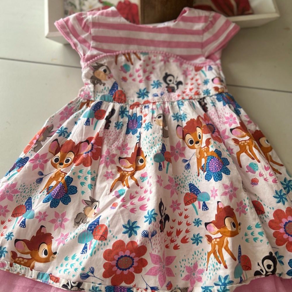Pink and White Striped Dress with Bambi Print